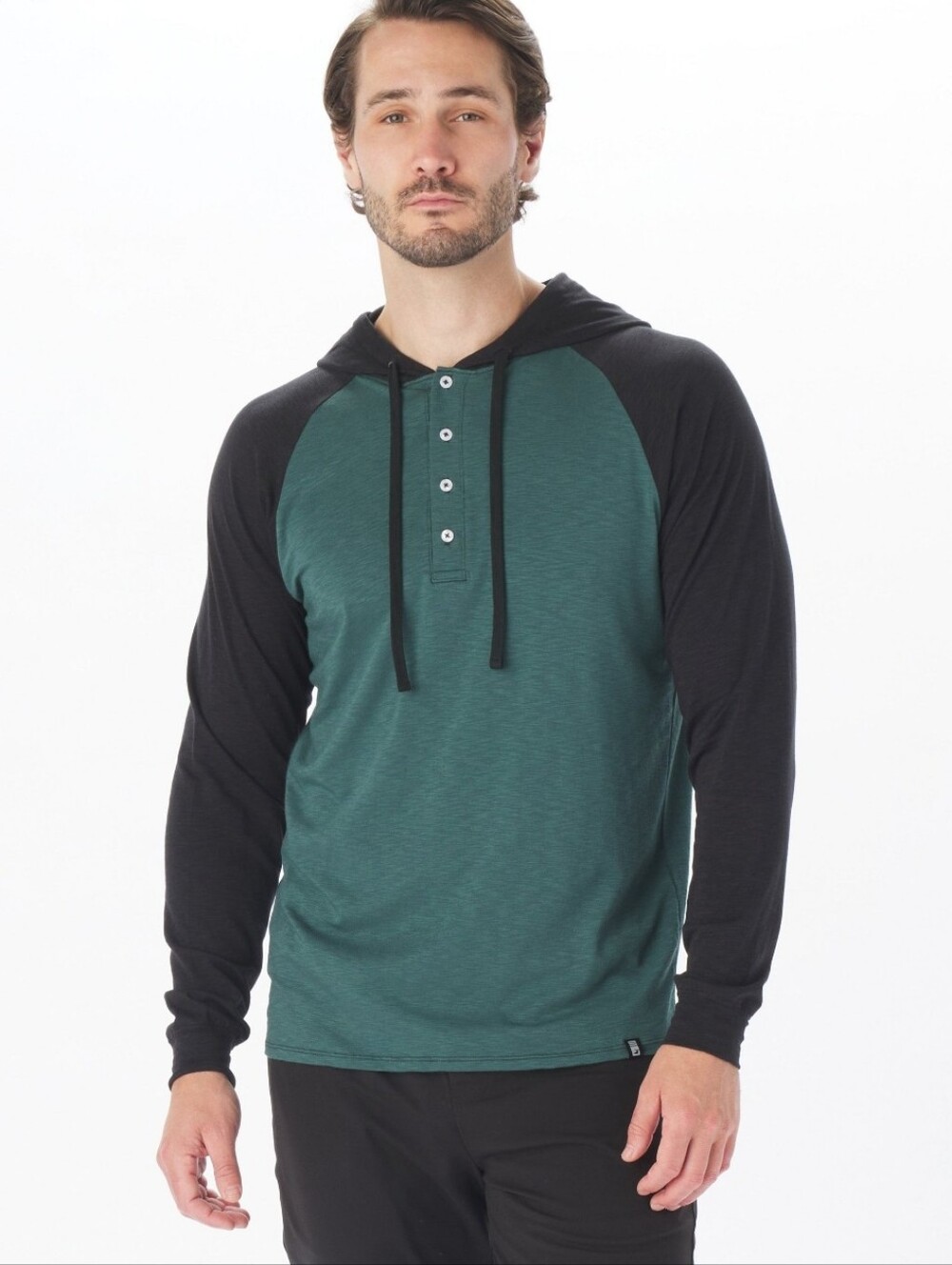 SALE Glyder Low Tide Henley Hoodie Forest Green & Black Cotton Modal Mens S NWT